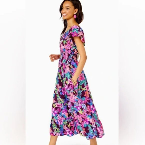 Lilly Pulitzer Ellabell Midi dress cherry ganache bohemian garden medium NWT - Picture 2 of 9